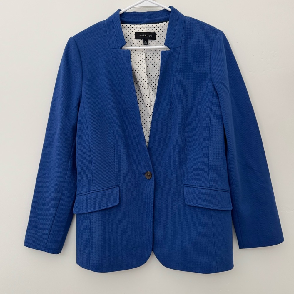 Talbots Jacket Womens 14 Blue Blazer Cotton Lightweight Colorful Academic
